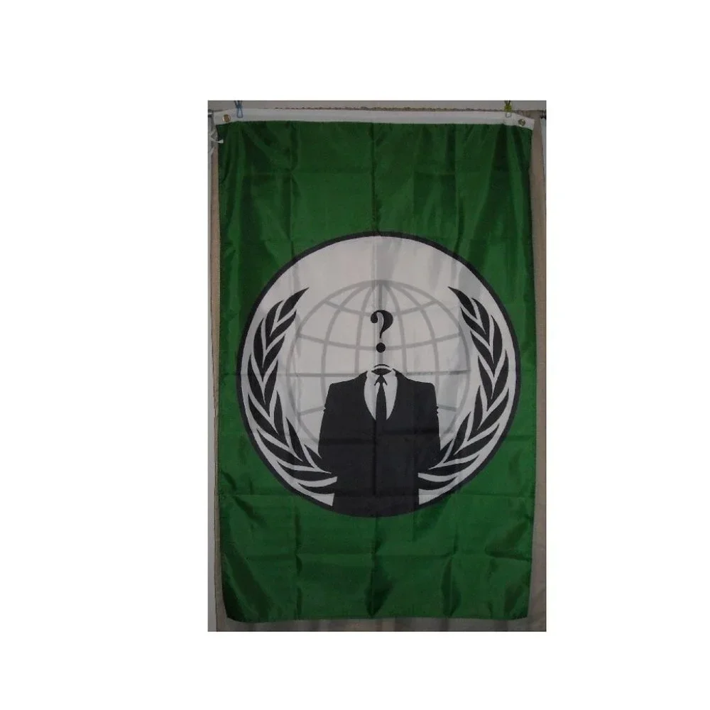 Anonymous Hacker Corporate 3'x5' Green vertical Flag Banner disobey anarchy